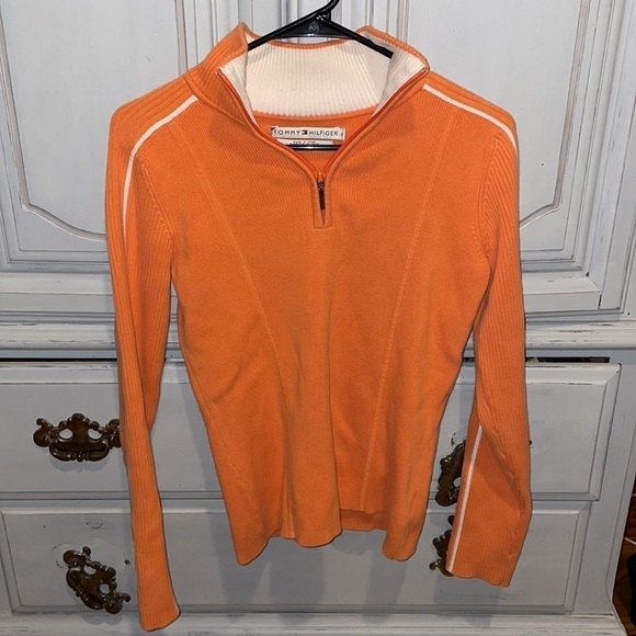 5 for 35$ Tommy Hilfger Vintage Long Sleeve collared orange white Sweater - Picture 2 of 6